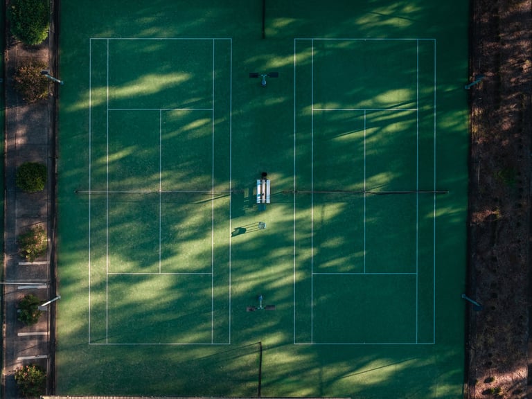Aerial top down view of tennis courts